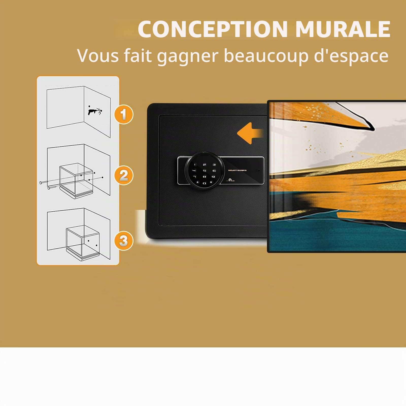LIFEZEAL Coffre-Fort Électronique avec Clé, Coffre-fort à Domicile en Acier, Coffre Fort Discret pour Argent, Bijoux, Documents, pour Maison,Bureau, 40 x 30 x 30 cm