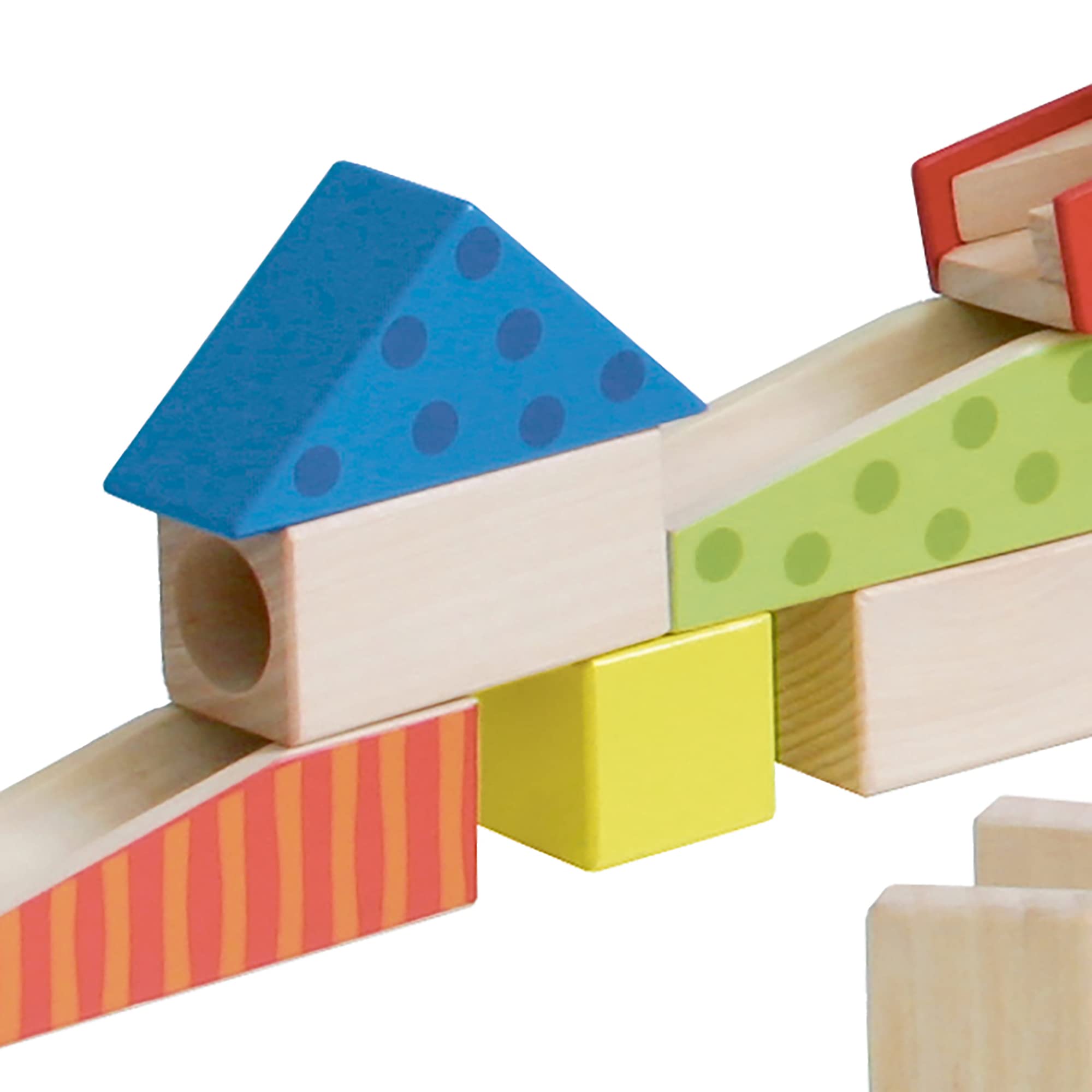 roba Pista delle Biglie Grande in Legno - 100 Pezzi - con Mattoncini da Costruzione in Legno con Effetti Sonori e Biglie in Vetro - Gioco per la motricitá con Varie Possibililtá di Composizione