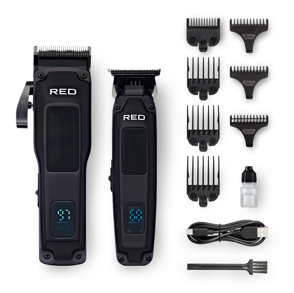 Red by Kiss Cordless Clipper & Trimmer Combo Set for Hair & Beard Grooming, Professional Fade Clipper with Precision T-Blade Trimmer, Rechargeable Haircut Kit for Home & Barber Use (Black)-image-13