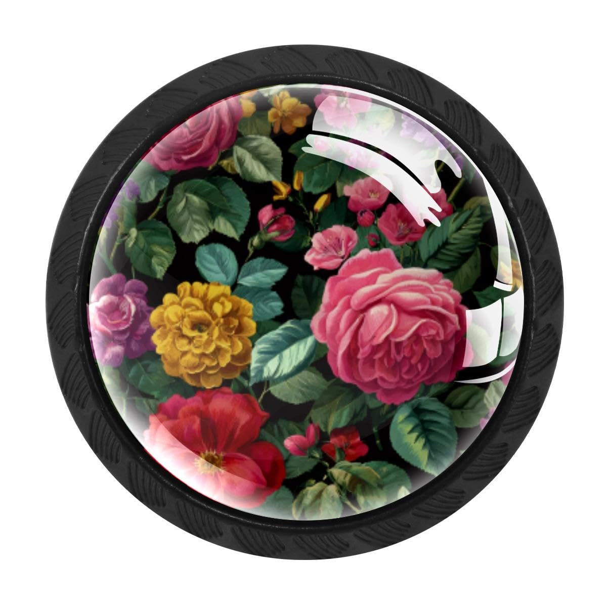 4 PCS Kitchen Cabinet Knobs, Tropical Flowers Drawer Knobs Dresser Handles
