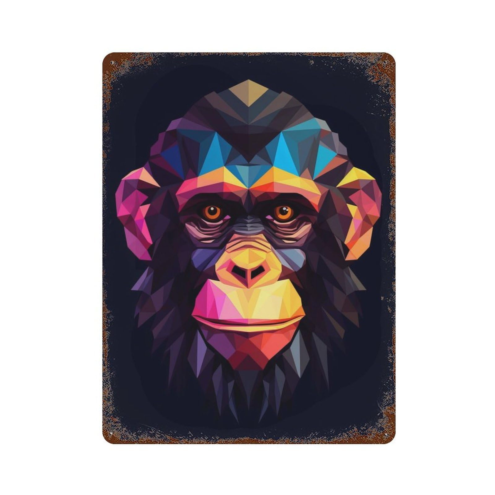 Weathered Tin Sign with Geometric Style Chimpanzee Design 15.7"x11.8", for Basement, Hobby Room And Garage Decor, Industrial Home Decor
