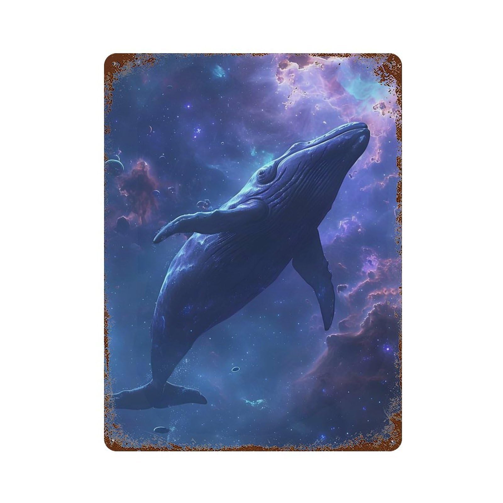 Nebula Whale 15.7"x11.8" Decorative Tin Sign, Rustic Home Decor for Patio, Garden Room And Bar Decor