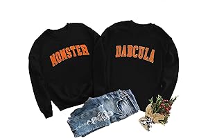 Halloween Sweatshirt Women Couples Outfits: Momster And Dadcula Tops Casual Fall Crewneck Long Sleeve Pullover