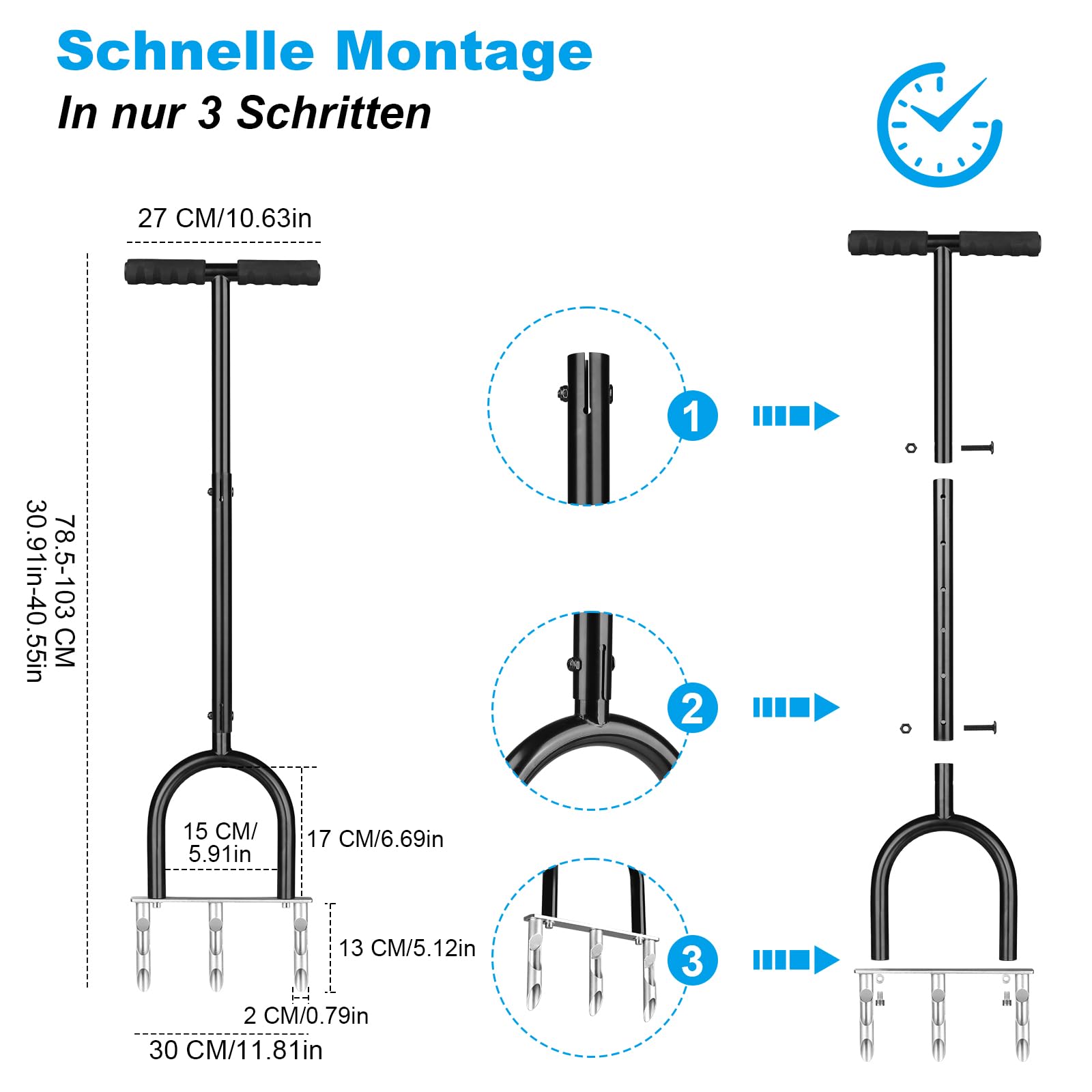 Aerifizierer für Rasen | 3 Zinken Hohlzinken, Manueller Rasenbelüfter - Gartengerät zum Rasen Belüften und Auflockern, Verstopfungsfrei für Brechen Sie die Bodenknoten & Rasenpflege