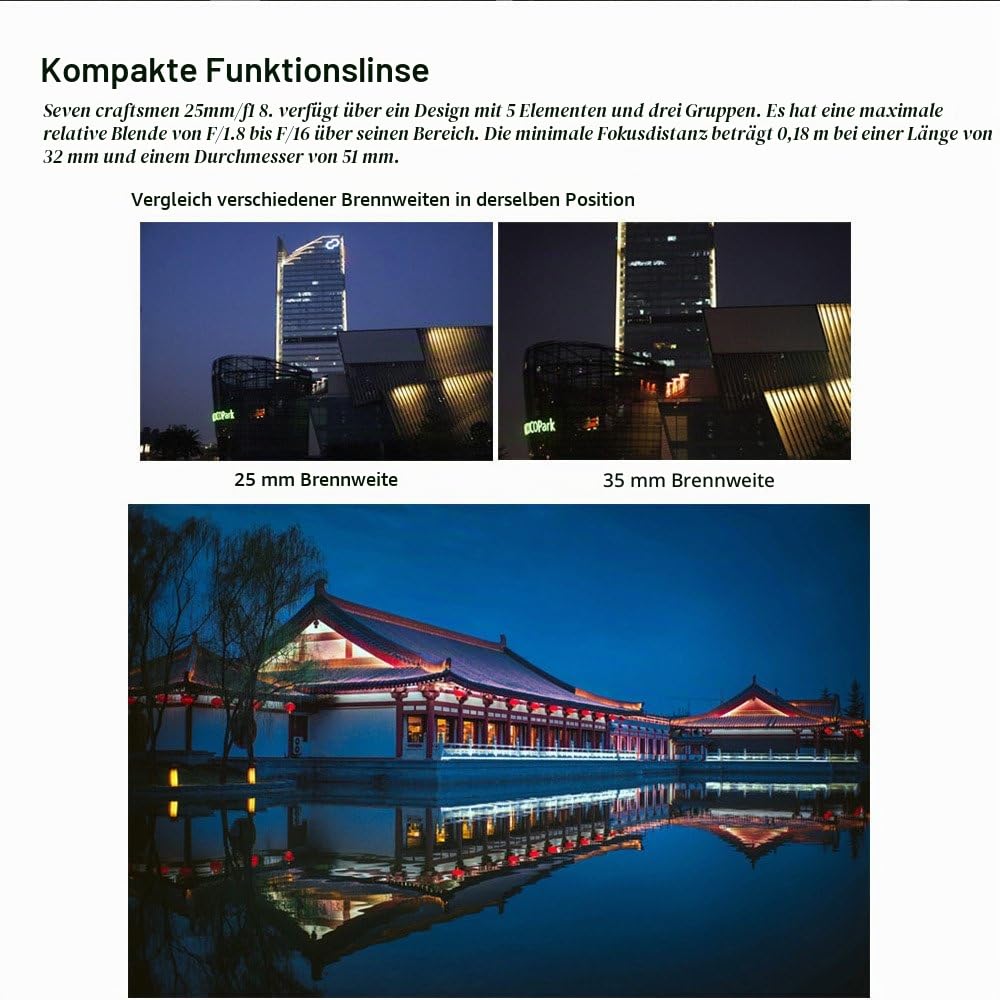 7artisans 25mm F1.8 Manueller Fokus Prime Fixiertes Objektiv für Olympus Micro Four Thirds MFT m4/3 Kameras - Schwarz