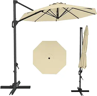 10FT Cantilever Umbrella Outdoor Patio Umbrella w/Base Included Market Offset Umbrella Sun Shade Windproof with 360-Degree Rotation for Patio Garden Deck Pool, Navy Blue