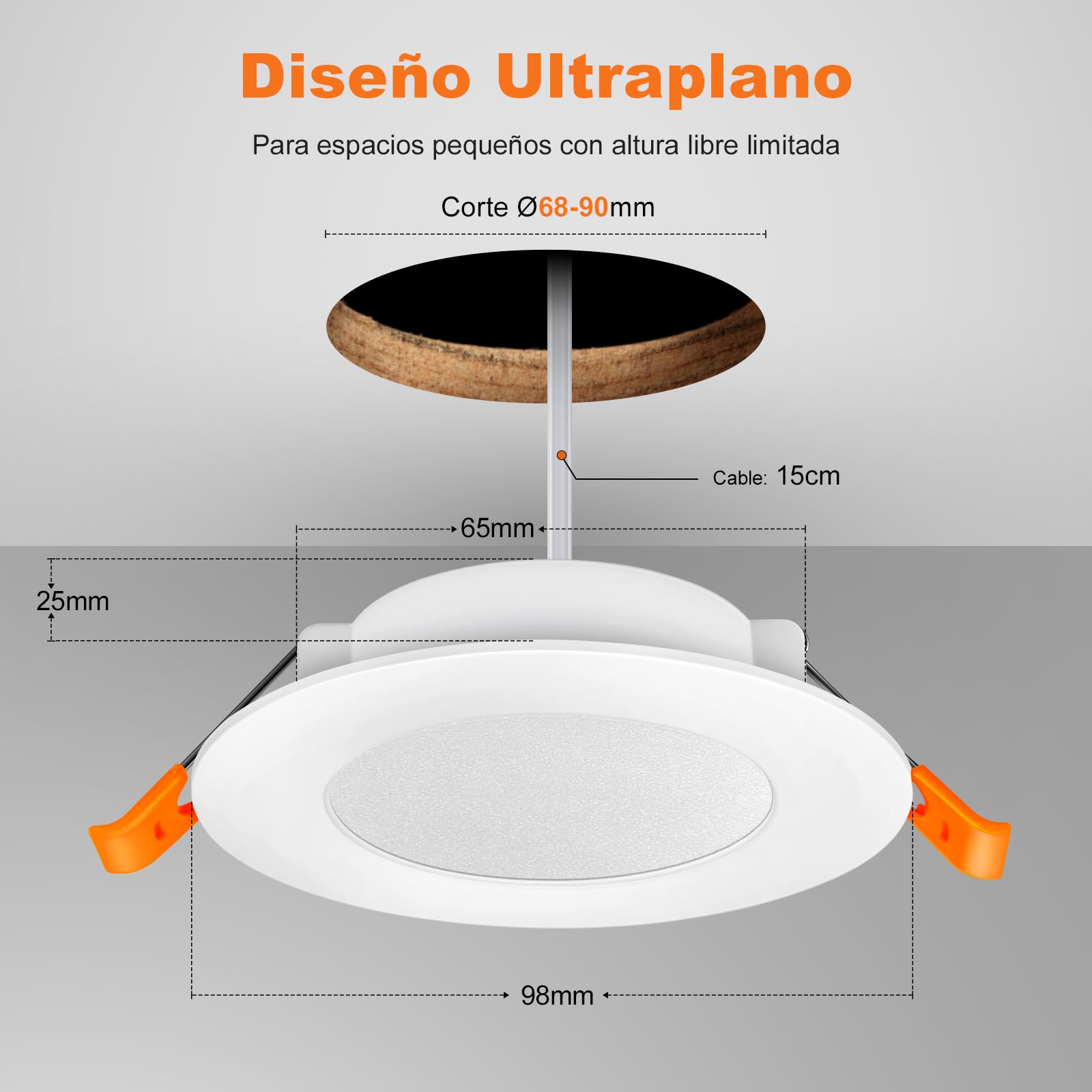 DUSKTEC - Foco LED empotrable extraplano, 220 V, blanco cálido, lote de 10 focos LED, 7 W, 660 lm, cuarto de baño, foco empotrado, techo IP44, agujero 68 – 90 mm, para cocina, salón, pasillo