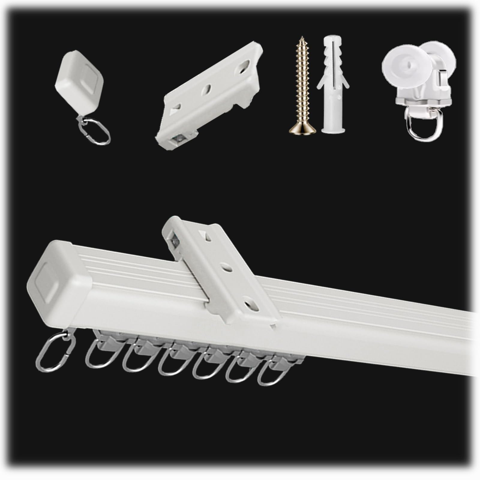 Heavy Du - Supporto da soffitto in lega di alluminio con ruote, divisorio per camper, 1,8 m, bianco per un funzionamento fluido e silenzioso