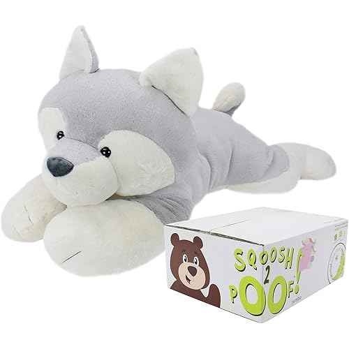 Animal Adventure | Sqoosh2Poof Giant, Cuddly, Ultra Soft Plush Stuffed Animal with Bonus Interactive Surprise - 44" Husky