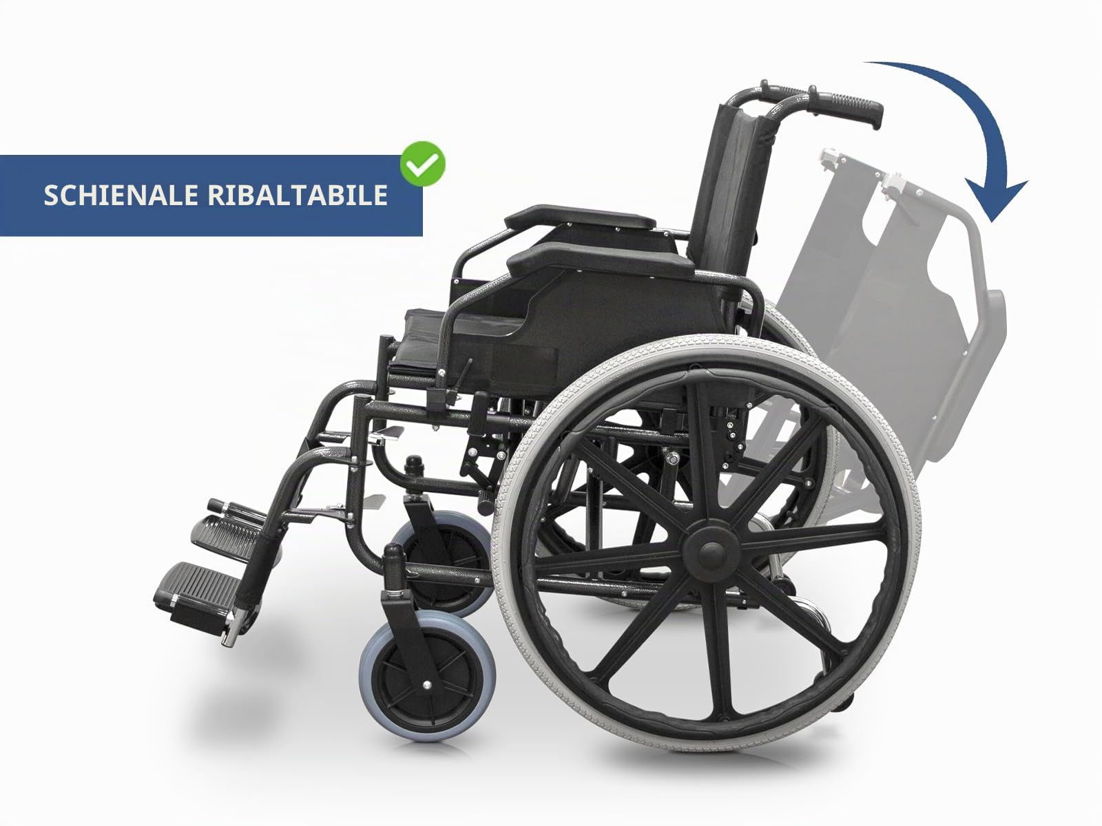 QUIRUMED Sedia a rotelle QUIRUMED, LARGHEZZA SPECIALE 56 CM UTILE, pieghevole, Acciaio, Imbottitura rimovibile, Seduta ampia, Ripiegabile facilmente, Braccioli rimovibili, Per anziani, Per disabili