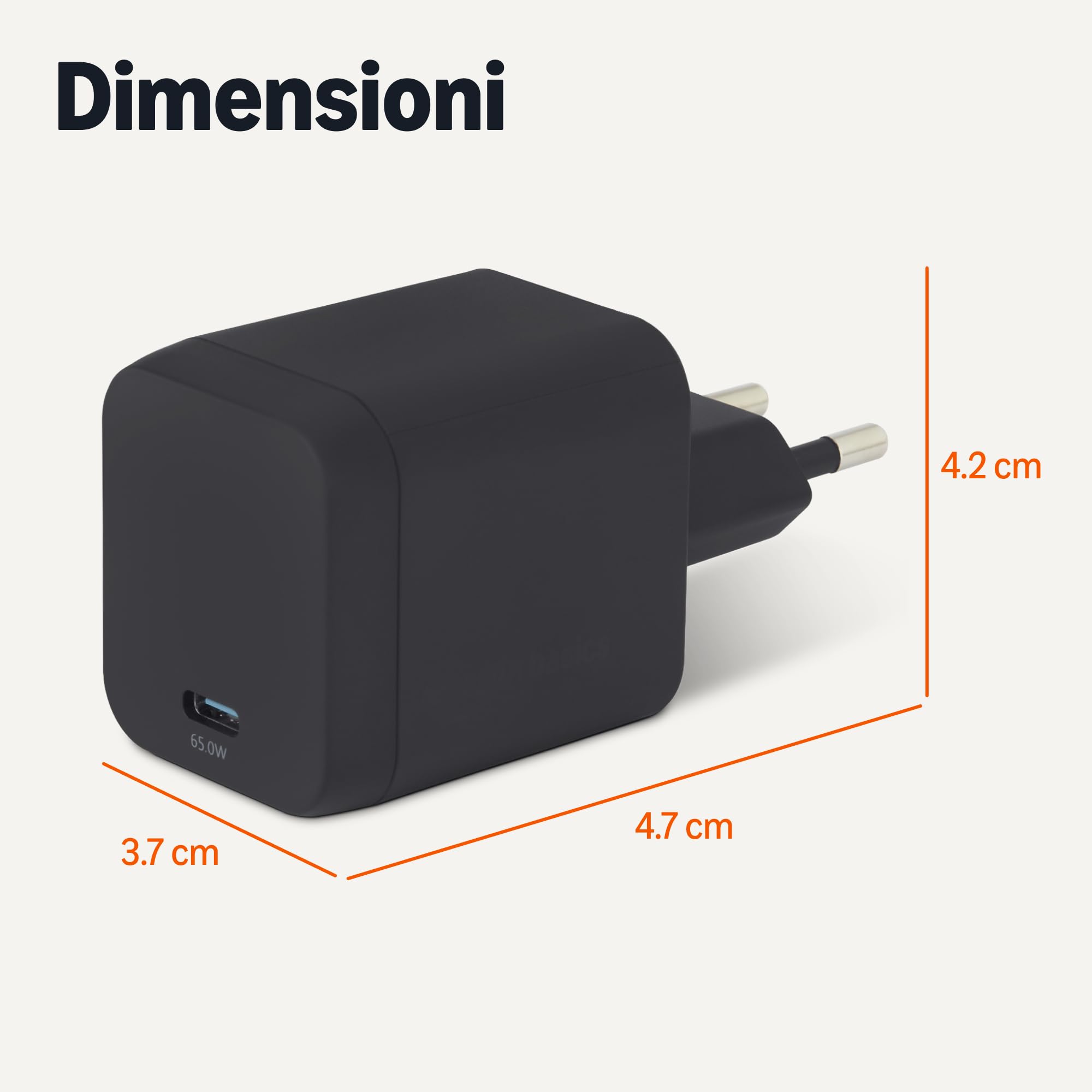 Amazon Basics Caricabatterie da Parete Nano GaN USB-C con Ricarica Rapida, 65W a 1 Porta PD 3.1 per Laptop, Tablet e Smartphone, Nero