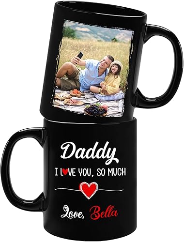Taza de café con texto y foto personalizada para papá, papá te amo tanto, taza de café de 11 15 onzas, regalo de hija e hijo, marco personalizado