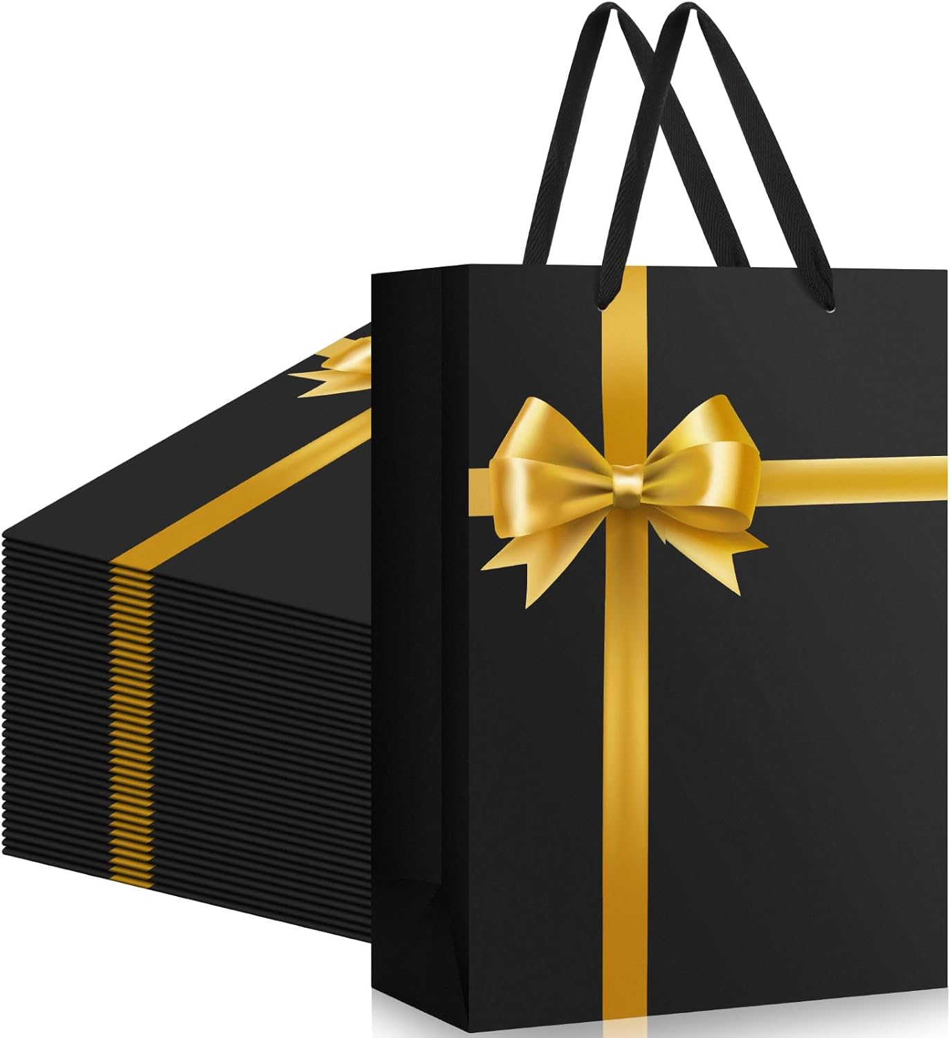 Kolldenn 24 Pcs 2026 Graduation Black Bow Gift Bags with Handles 11 x 4 x 8 Inch Paper Gift Bags for Anniversary College Senior School Wedding Bridal Birthday Party Housewarming Mothers Day