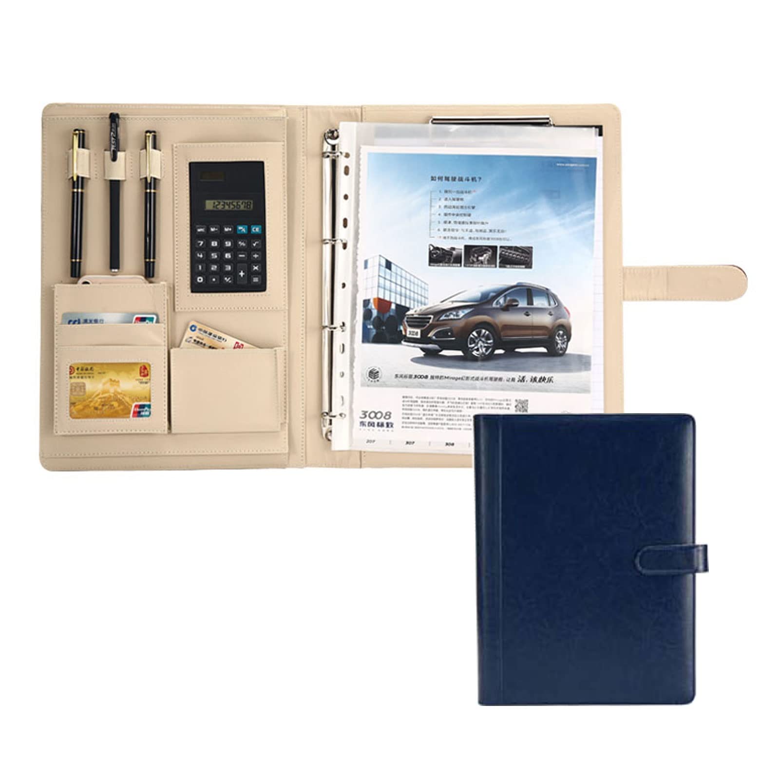 Organizator folderów Padfolio PU Skórzany segregator do teczek A4 Portfolio Padfolio Planer dokumentów biznesowych dla kobiet Mężczyźni Skórzany organizer do teczek z kalkulatorem i pismem odręcznym(B