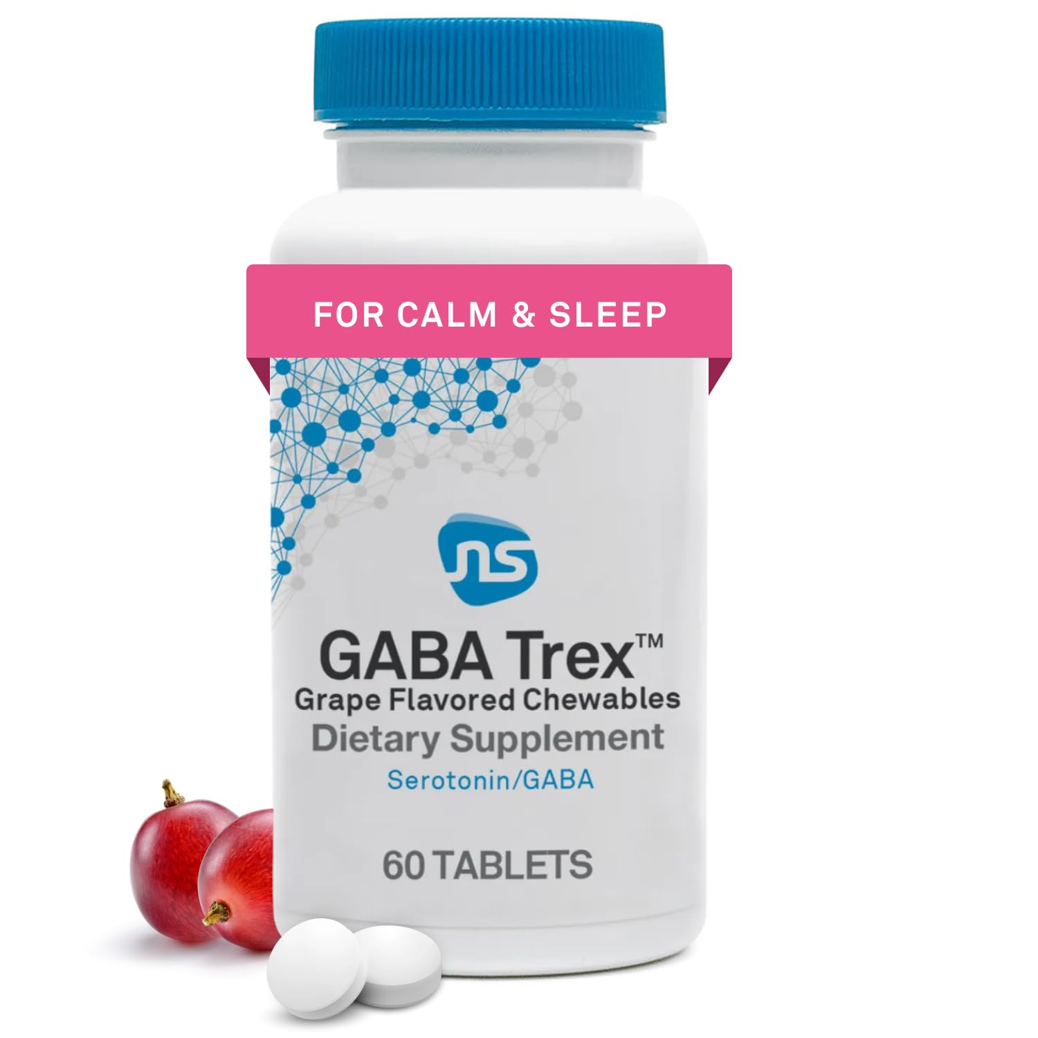 GABA Trex - Chewable GABA & L-Theanine Supplement and Calm Aid for Rest, Relaxation and Stress Support - Vegan Sleep Aid Tablets - Grape Flavored (60 Tablets)