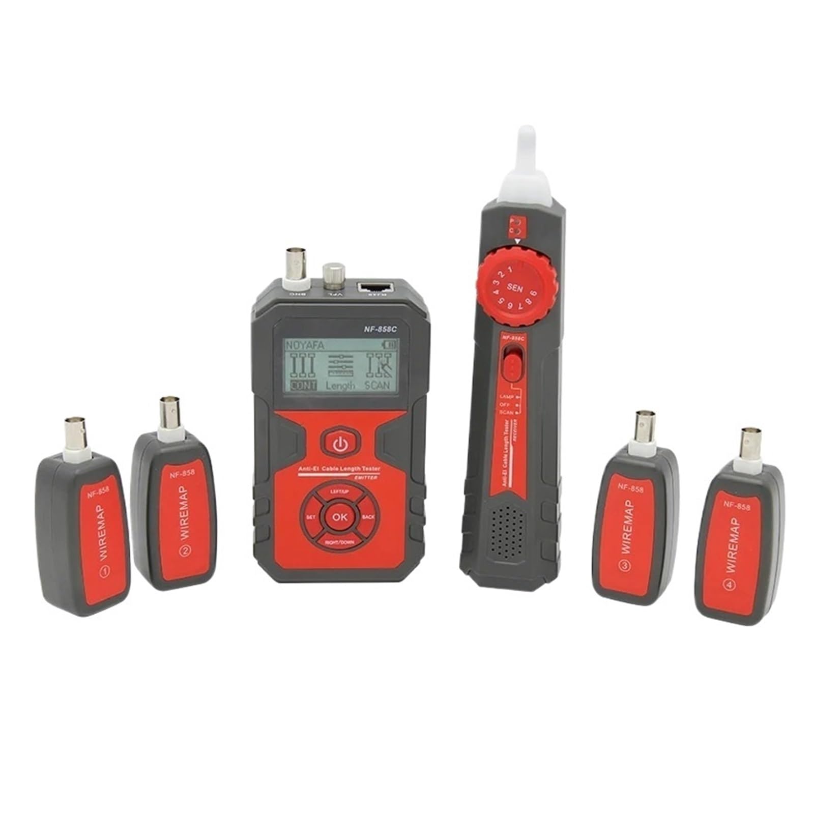Comprobador de cable de red Probador De Cableado NF-858C RJ45 BNC VFL, Localizador De Línea, Rastreador De Cable Portátil, Medida BNC, Longitud Del Cable, Herramientas De Prueba De Red