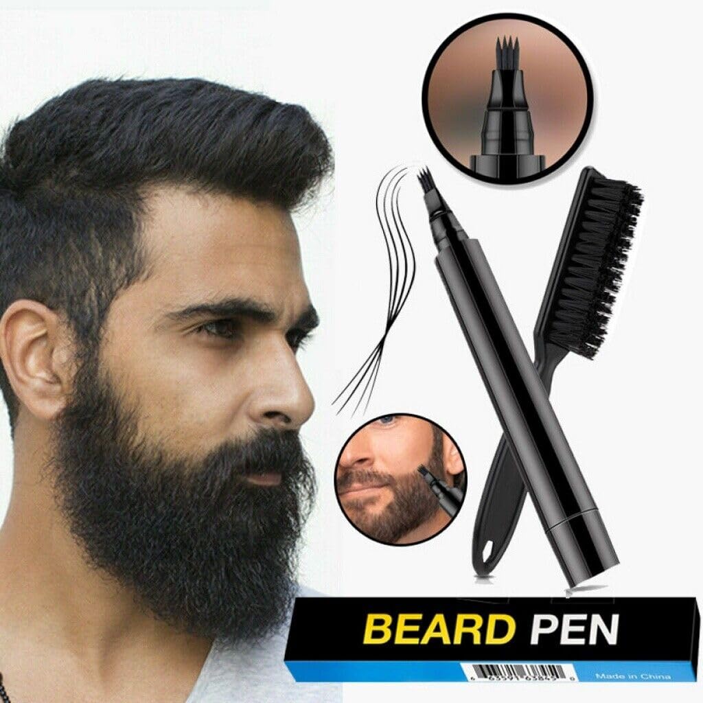 Kriq Beard Pencil Filler For Men Barber Styling Pen with Bristle Beard Brush Waterproof, Sweat Proof Natural Shaping Up for Men Beard, Moustache & Eyebrows 2
