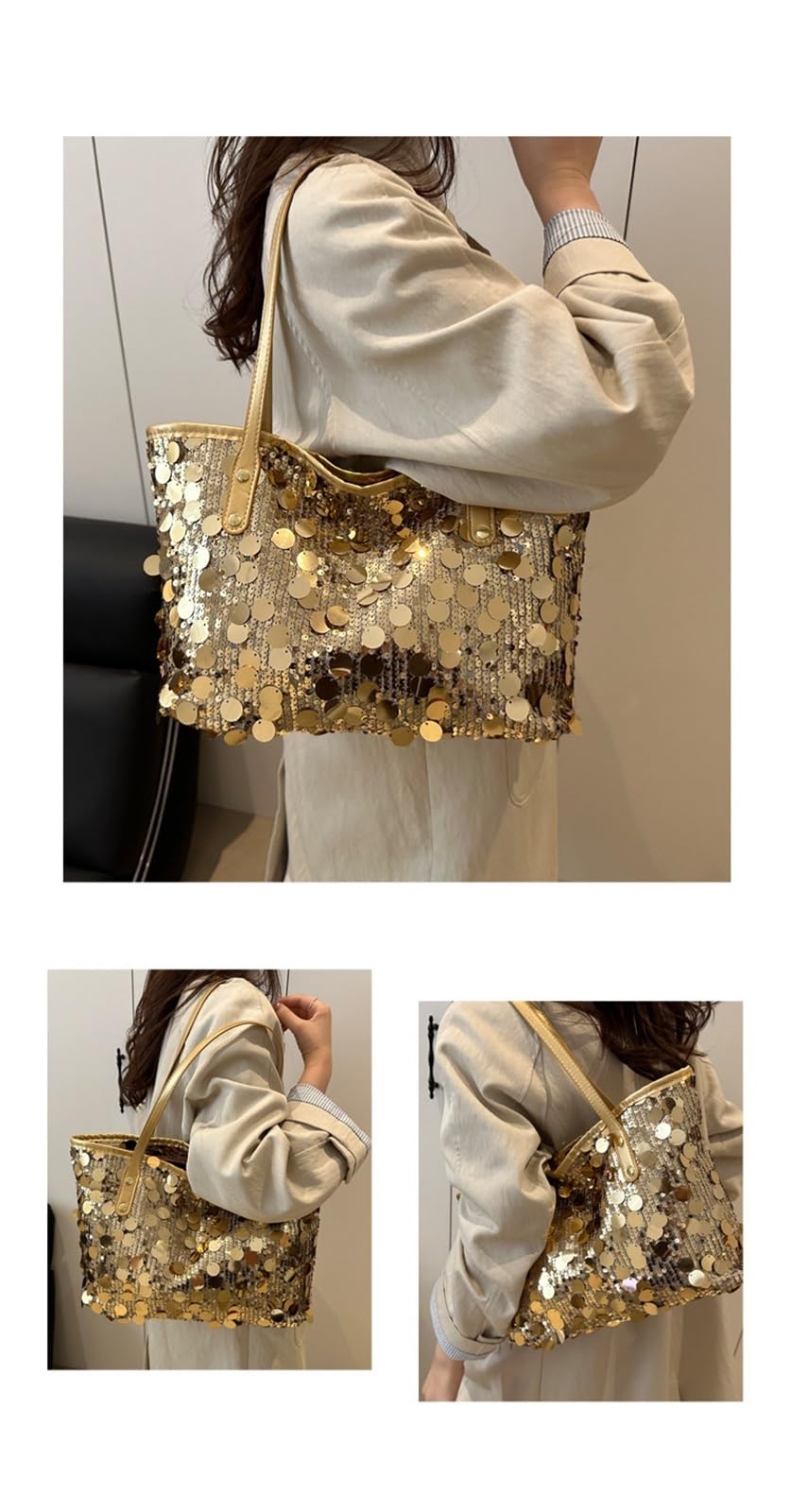 Bolso Tote con Lentejuelas for Mujer, Bolso de Hombro