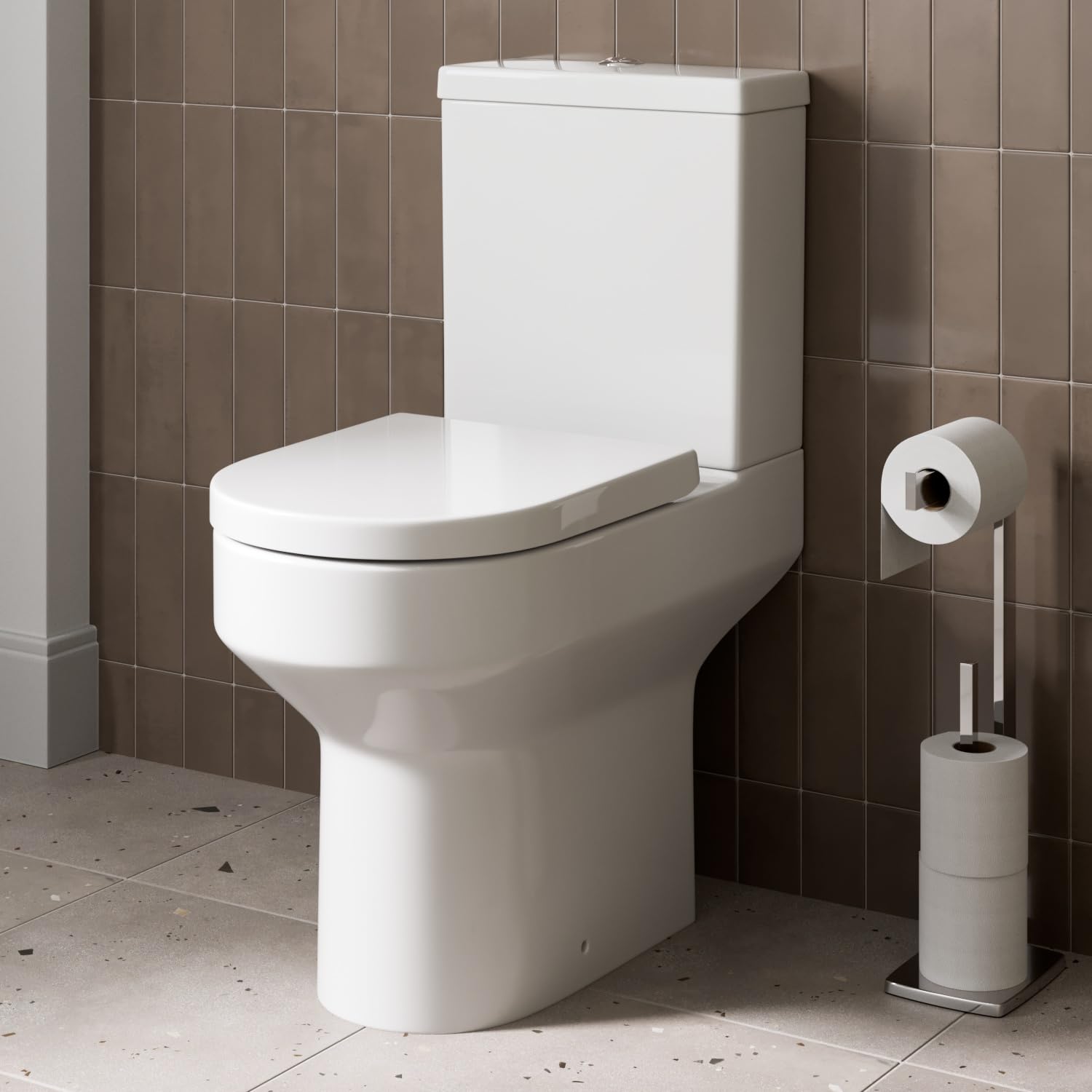 Affine Tivoli Affine® Modern Bathroom Cloakroom Close Coupled Rimless Toilet Short Projection Wc Toilets Soft Close Seat D Shape Pan Dual Flush Cistern, White Gloss