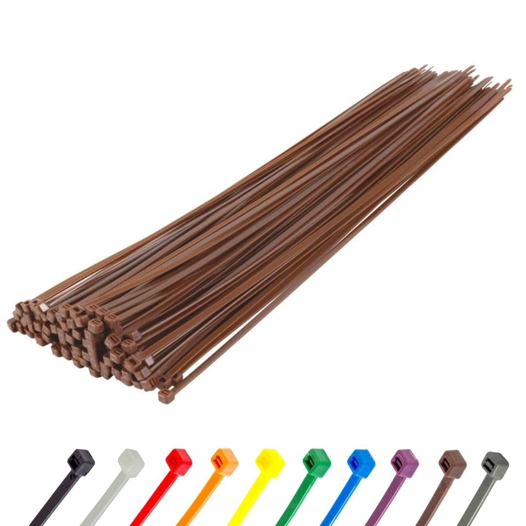 Gocableties Heavy Duty Long Brown Cable Ties, 370mm x 4.8mm, Pack of 100, Premium Nylon Zip Ties, Plastic Tie Wraps, Secure Self-Locking Mechanism, for Home, Garden, Office and DIY