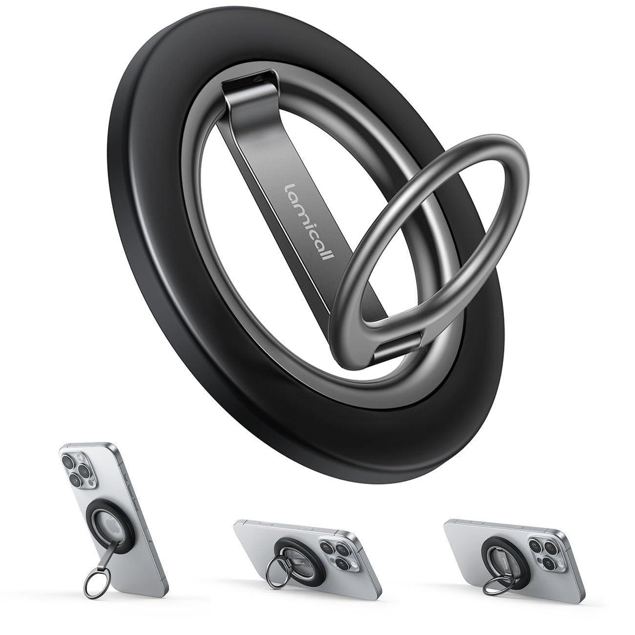 Lamicall for MagSafe Magnetic Phone Grip Stand - 2025 [Upgrade Dual-Hinge] Finger Ring Holder Phone Kickstand, Super Magnet 360° Rotation Ring, for MagSafe Accessories for iPhone 16 17 Pro Max Air Pro
