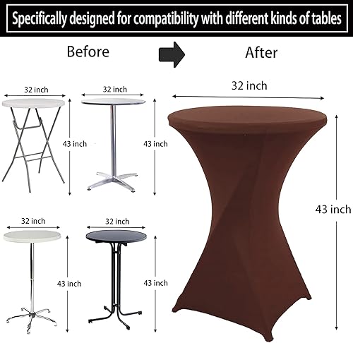 Miniatura 3 de Paquete de 2 fundas para mesa de cóctel de elastano color café de 32 x 43 pulgadas, manteles redondos ajustados, manteles elásticos para bodas,