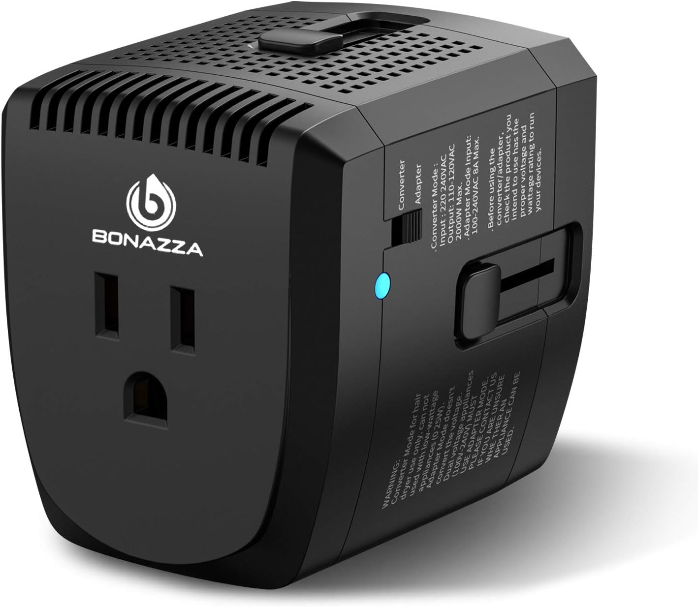 2000Watts Voltage Converter, 220V to 110V Converter, International Plug Adapter, Power Converter Adapter Combo, US to Europe, UK, Israel, Africa Over 150 Countries (Black)