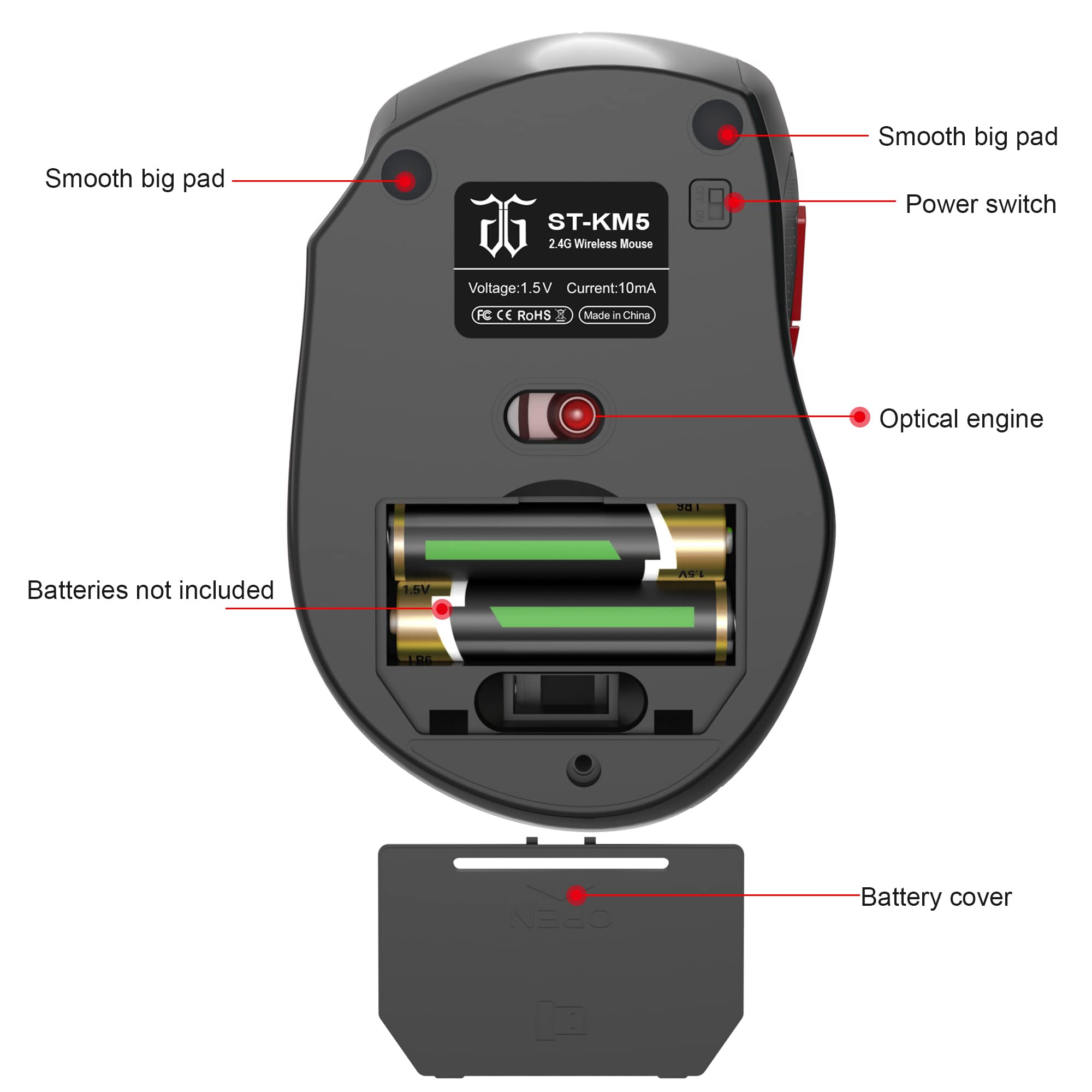 Snpurdiri 60% tastiera mouse senza fili, wireless Gaming Combo, include 2,4 G Small Mini 60% Merchanical Feel, design ergonomico Vertical Feel Mouse (Blackwhite)