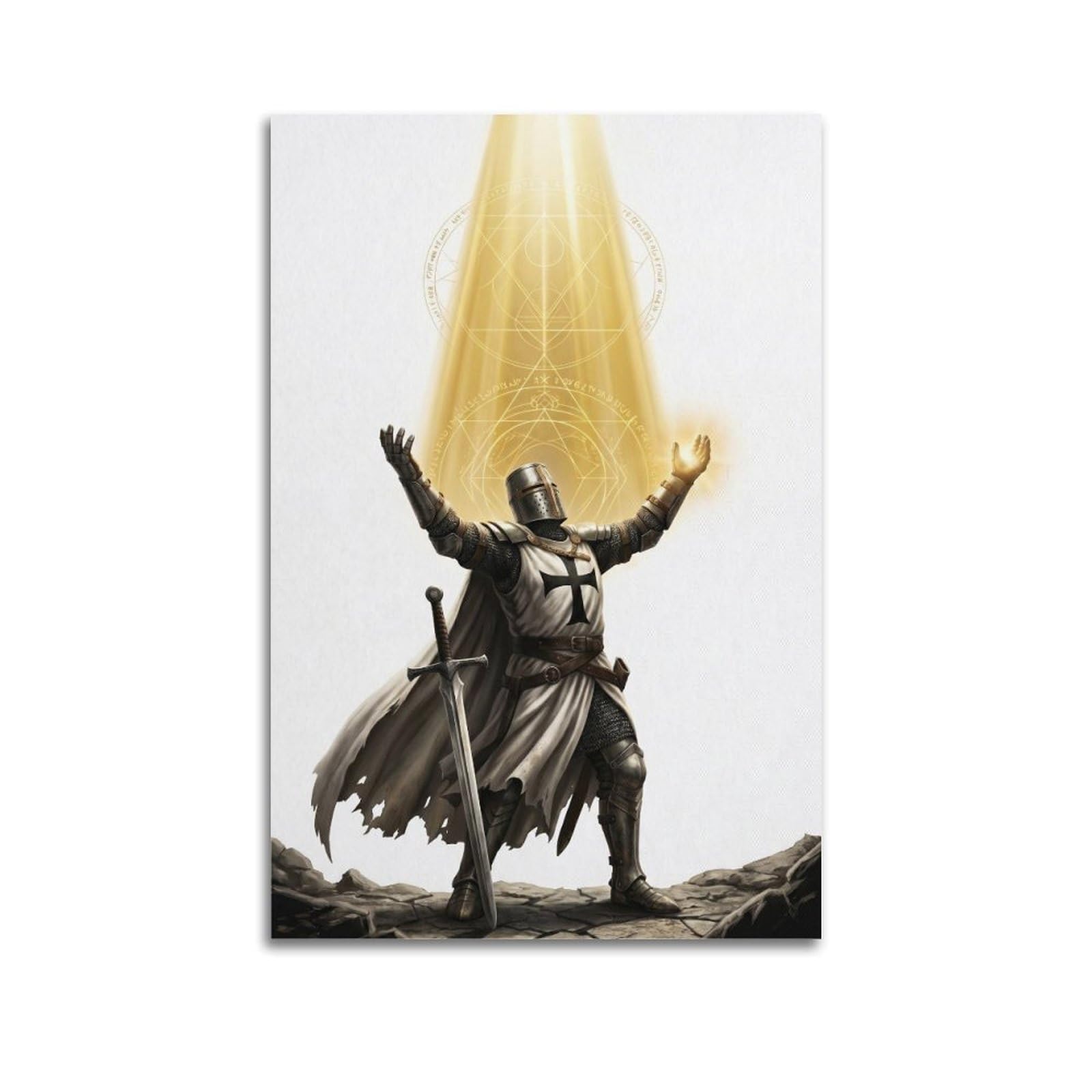 OKNGB Vintage Knights Templar Poster Sacred Blessing Medieval Armor Decorative Painting Canvas Art Picture 20x30inch(50x75cm)