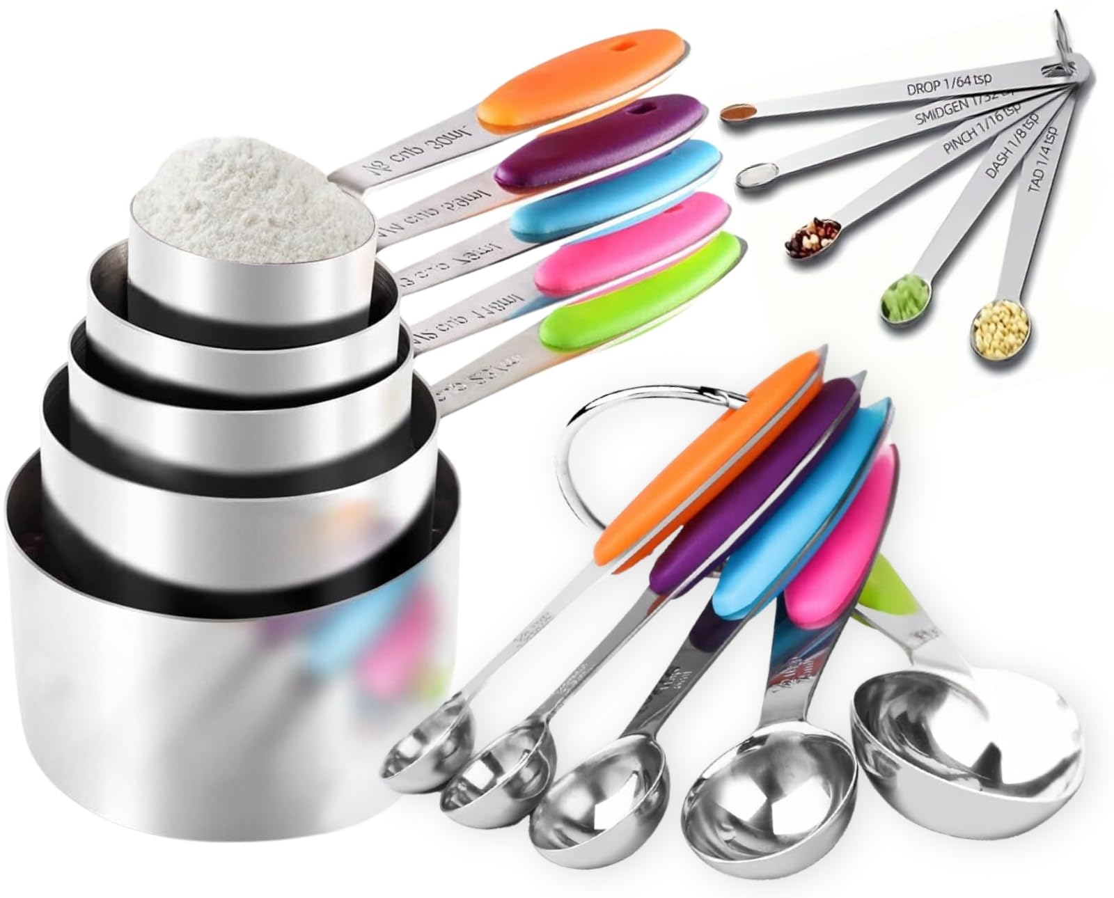 CLVEDU 15 Pcs Teaspoon Measuring Spoons, 1/4 TSP, 1/8 TSP, 1/16 TSP, 1/32 TSP, 1/64 TSP Metal Measuring Spoons Set, Stainless Steel Spoons Set for Cooking Baking
