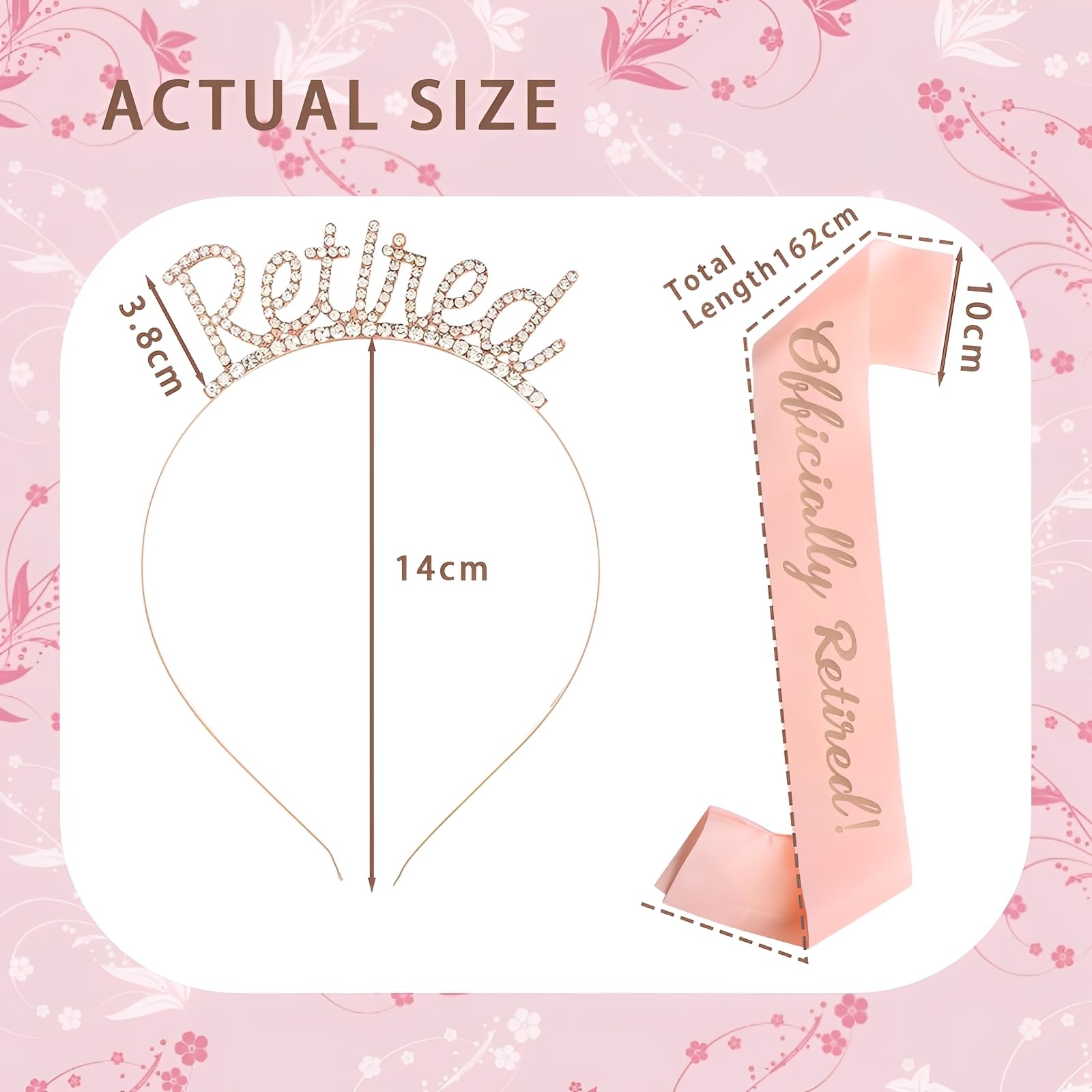 Retirement Sash and Tiara Set,Elegant Rose Gold Retirement Sash for Women,Happy Retired Party Decorations,for Women's Classic Happy Retired Rhinestone Headband and Sashes Party Decorations - Image 2