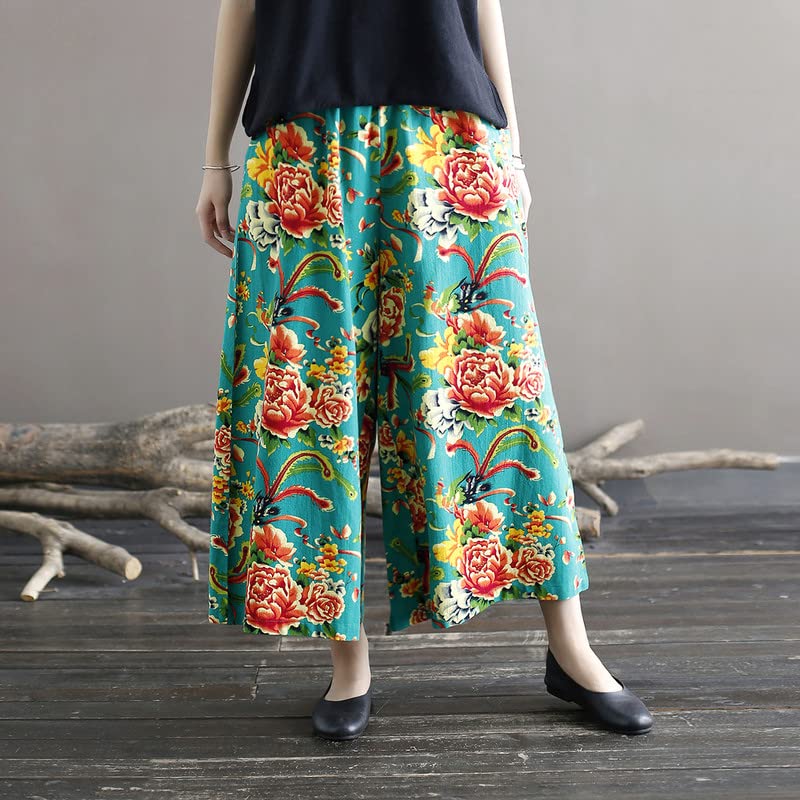 Shanghai Story Women's Casual Floral Print Summer Beach High Waist Wide Leg Pants with Pockets2