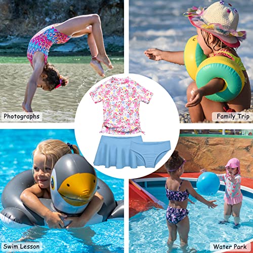 Cadocado Little Girl Rash Guard Swimwear Skirt 3-Pieces Swimwear 3 Pieces Pool Party Swimwear,Pink Floral,4 Years #TOP6