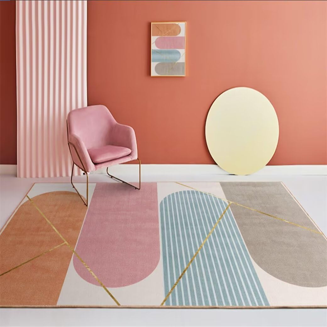 Tapis de chambre adulte rose 100x150cm moderne lavable en vinyle