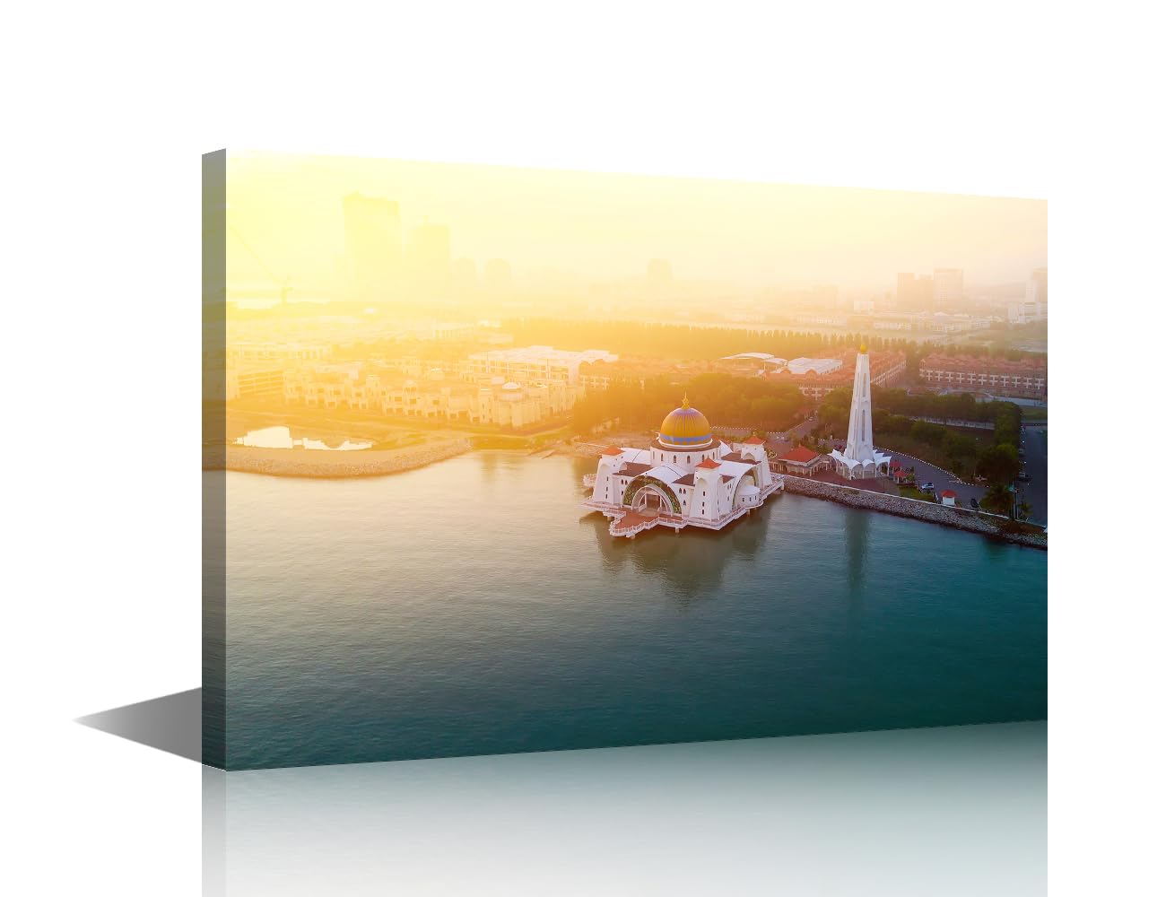 TISHIRON Malacca Straits Mosque Wall Art Sunset Landscape Home Decor for Living Room Decor Religious Culture Pictures for Bedroom 1 Piece Wall Art Artwork Framed Ready to Hang (12''Wx 18''H) โ image 1