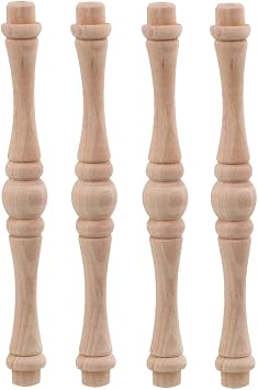 Mxfans 4 Pieces Vintage Style Unfinished Wood Natural Cutout Wooden Spindle 15cm Length