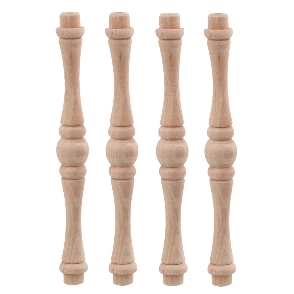 Mxfans 4 Pieces Vintage Style Unfinished Wood Natural Cutout Wooden Spindle 15cm Length