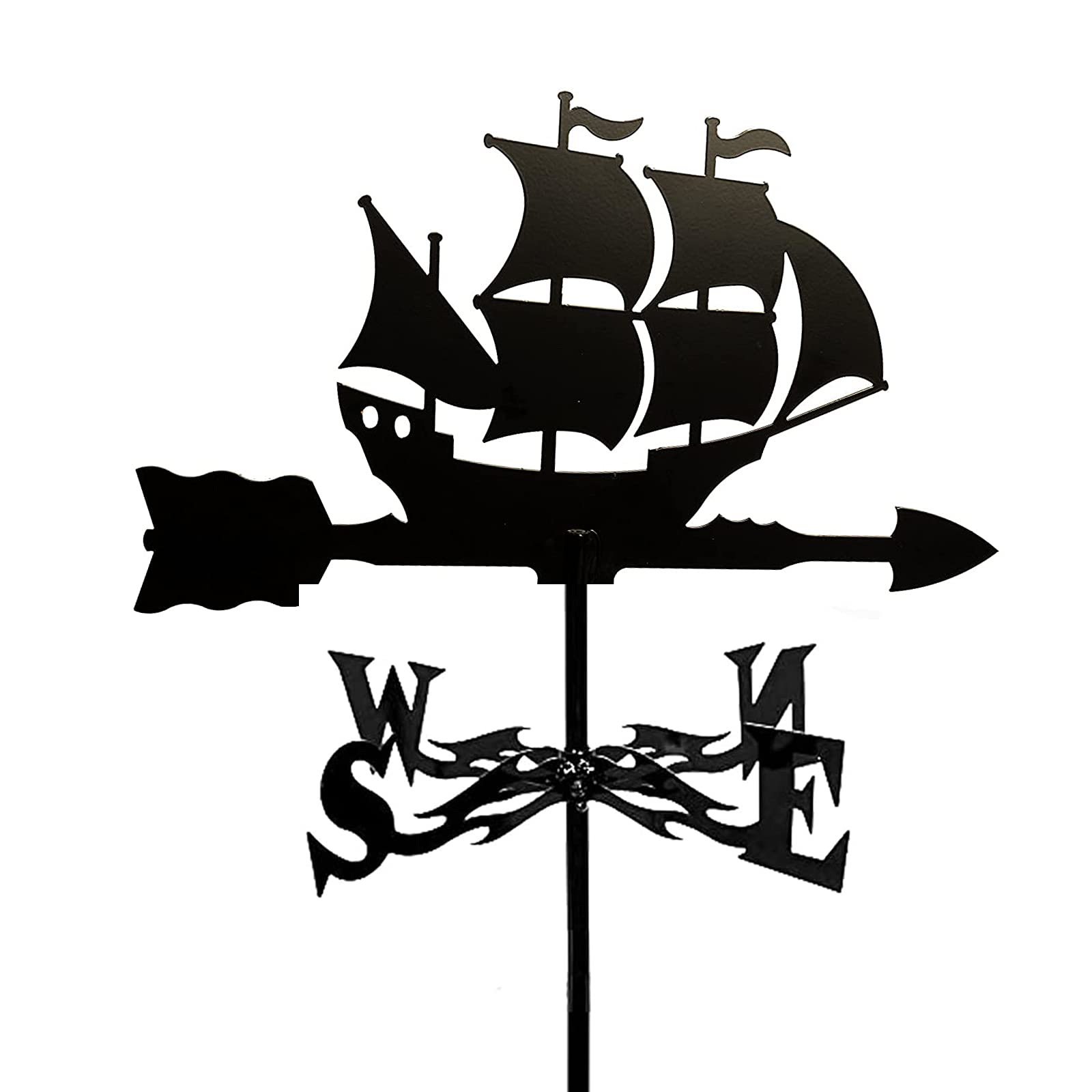 WIQUYBML Sailboat Weathervane Wind Vane Direction Indicator Hollow Carved Design Ornament Stainless Steel Weathercock Black