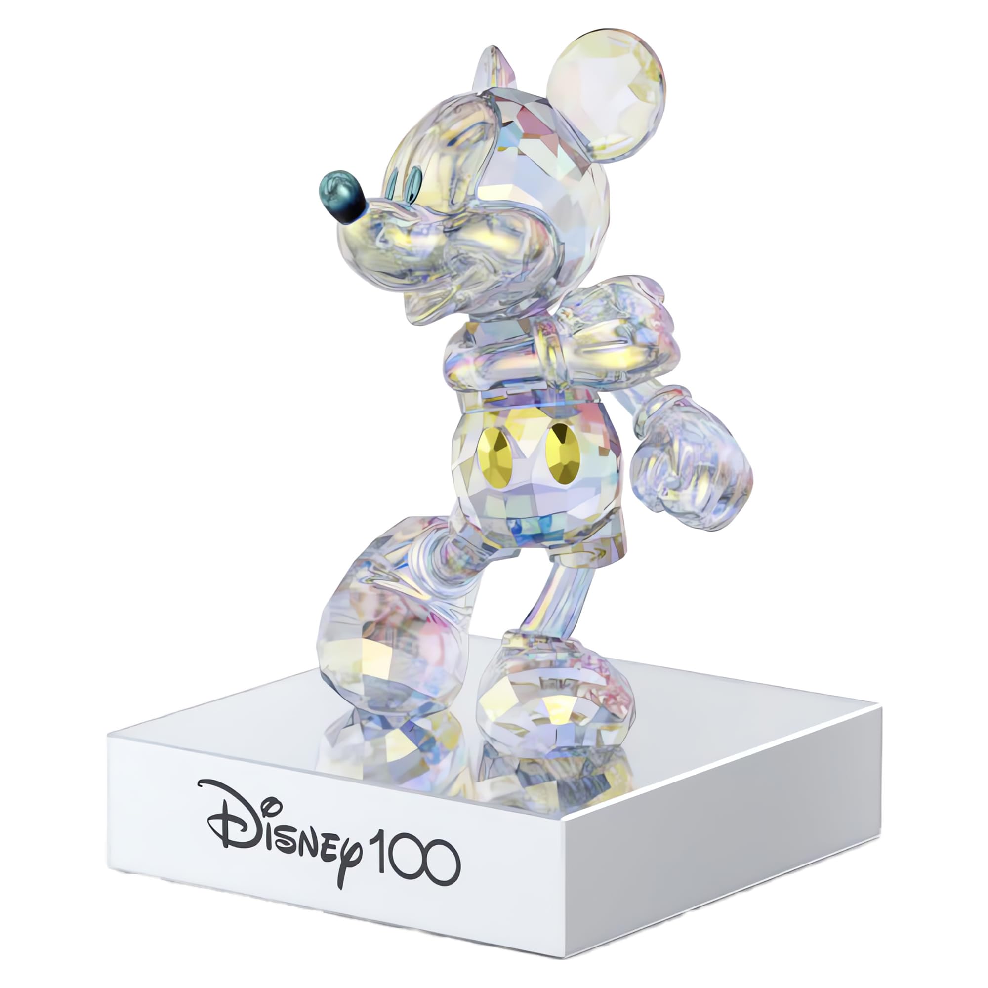Swarovski Disney100, Figura de Mickey Mouse Decorativa de Cristales Transparentes con Efecto Aurora Borealis
