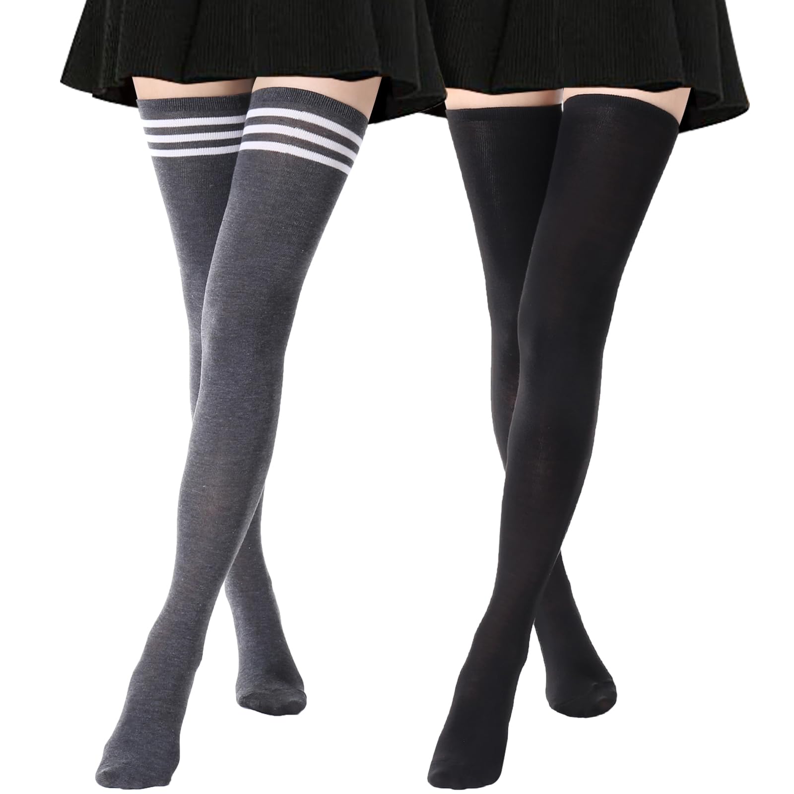 AQOKKA Extra Long Thigh High Socks for Women Striped Long Stockings