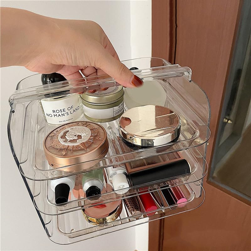 Organisateur de maquillage en acrylique Wakects à 3 niveaux et anti-poussière