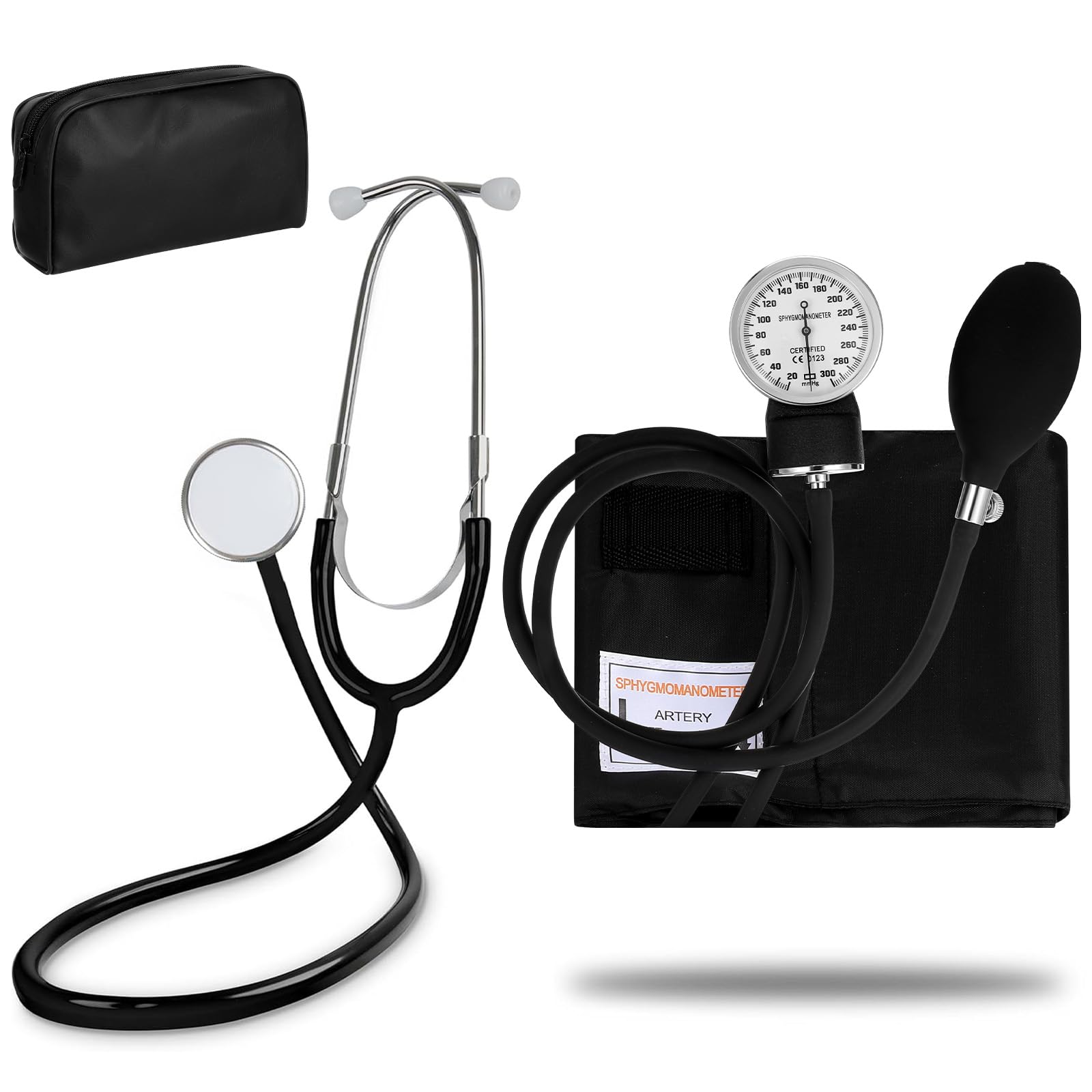 Healifty Manguito de presión arterial manual y estetoscopio – Esfigmomanómetro para el hogar (negro)