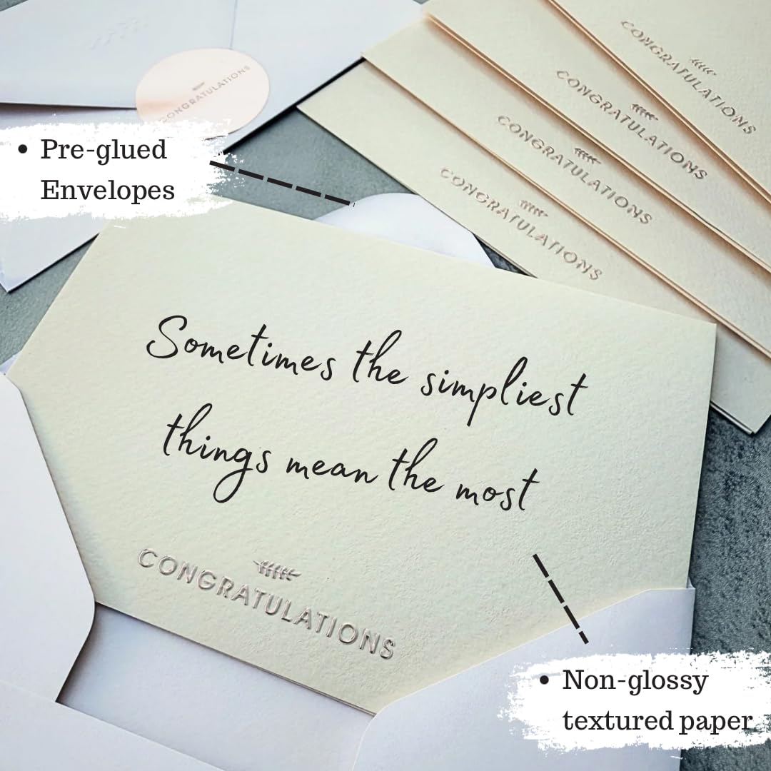 RUN2PRINT Congratulations Cards with Envelopes, 12 Pack, Ivory, Rose Gold Foil Embossed, Graduation, Wedding, Promotion, Baby, Retirement, Foil Stickers, Italian Textured Paper - Image 2