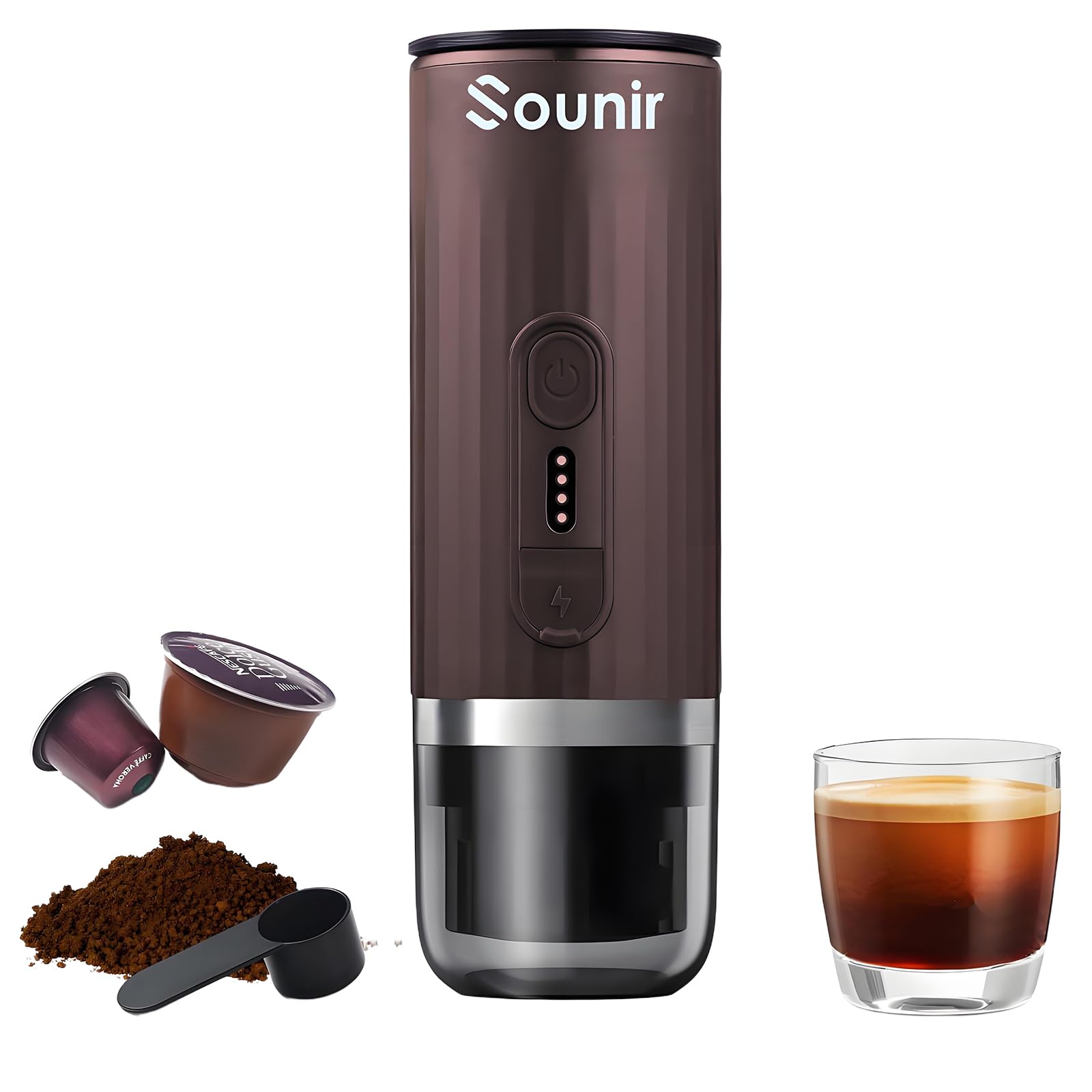 Portable Espresso Machine Coffee Maker for Camping Travel Office - Self-Heating USB-C Charger Compatible NS Capsule Ground Coffee