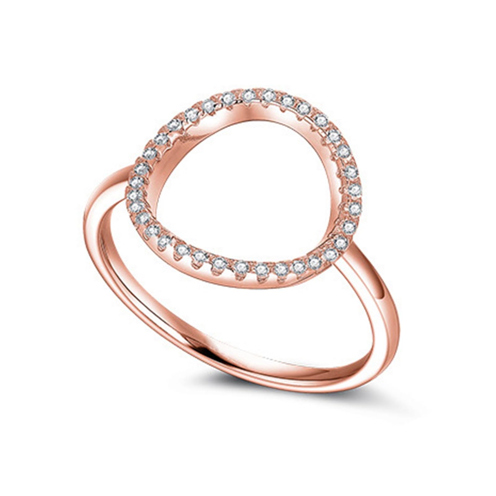 Anillos de compromiso para mujer, moissanita, anillo circular hueco de oro rosa de 9 quilates, 14 quilates y 18 quilates con incrustaciones de moissanita
