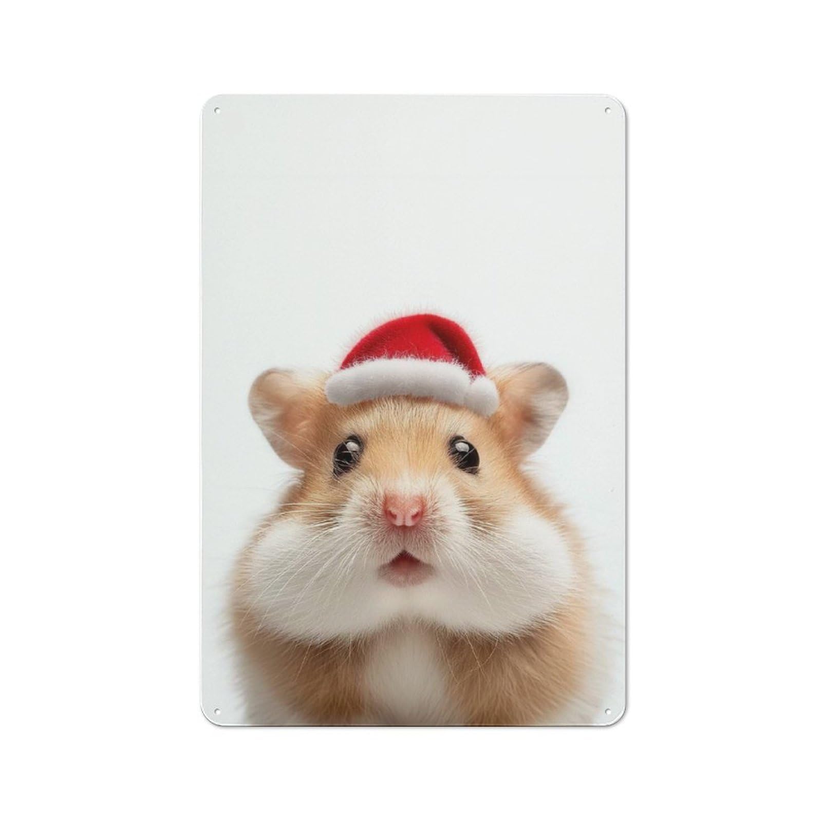Junmoney Christmas Hamster With Santa Hat Retro-Style Metal Plaque 30X20cm For Garage Or Workshop, For Garage, Workshop And Man Cave Decoration