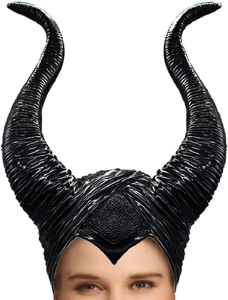 WitHelper Women Headpiece Long Horns Props Girls Halloween Black Mask