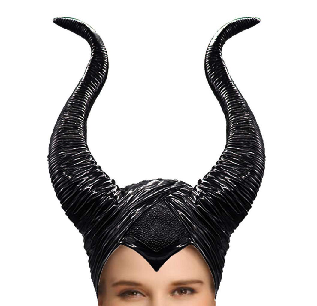 WitHelper Women Headpiece Long Horns Props Girls Halloween Black Mask