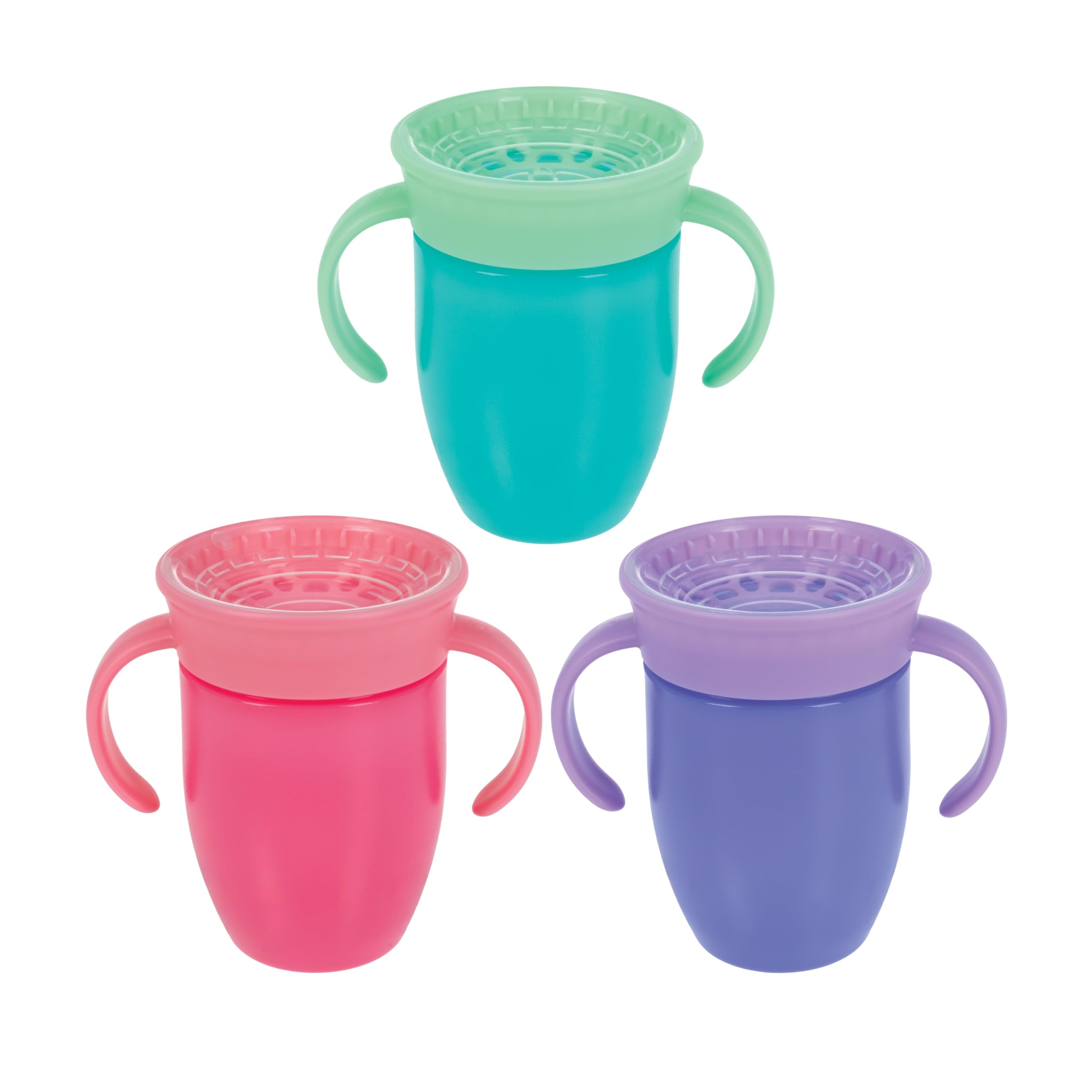 Nuby Wonder Cup with 360 Smart Edge Silicone Rim (3-Pack) oz  Aqua/Purple/Pink