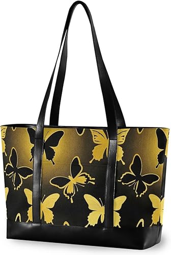 Animal Mariposas Oro Negro moda 14 pulgadas portátil tote bag con cremallera maletines para yoga con pañal maletin ejecutivo para mujer, Mariposas